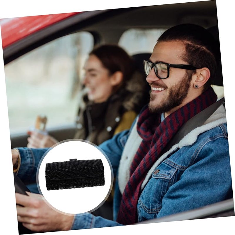 حامل نظارات الشمس للسيارة السوداء حامل النظارات حافظة النظارات صندوق النظارات المرصع بالحجارة - Image 4